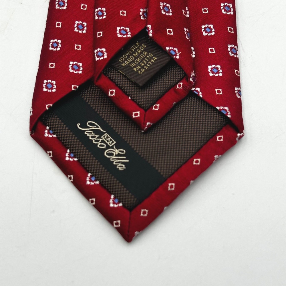 Tasso Elba Necktie Red Mens Geometric Medallion Silk Handmade EUC 3 " Inch Wide - Picture 7 of 8